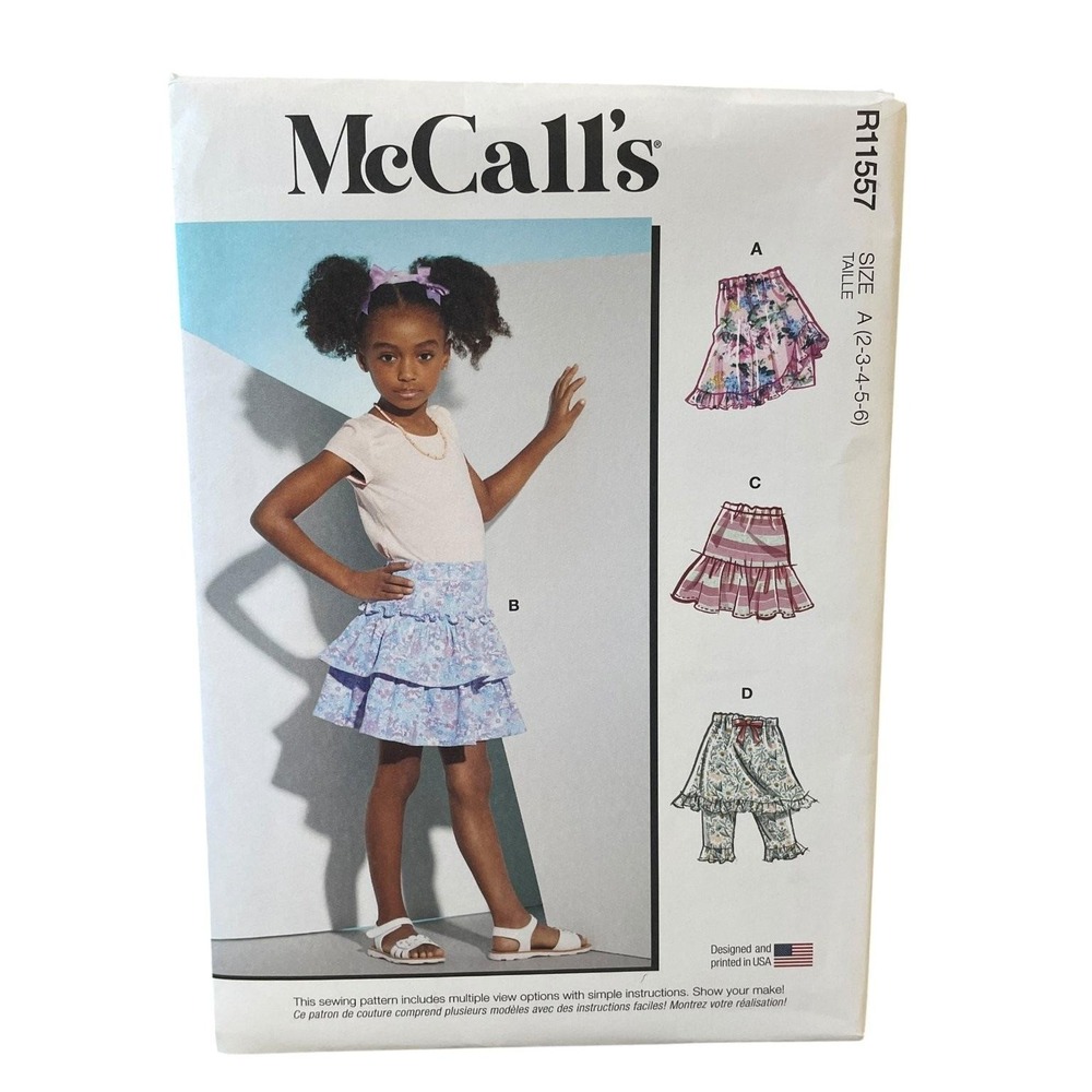 McCall's Skorts Sewing Pattern Children Size 2-6 R11557 Ruffle Knit Easy Uncut